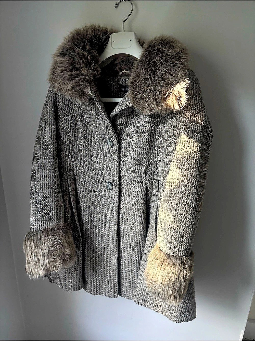 Topshop Fur Trim Gray Coat
